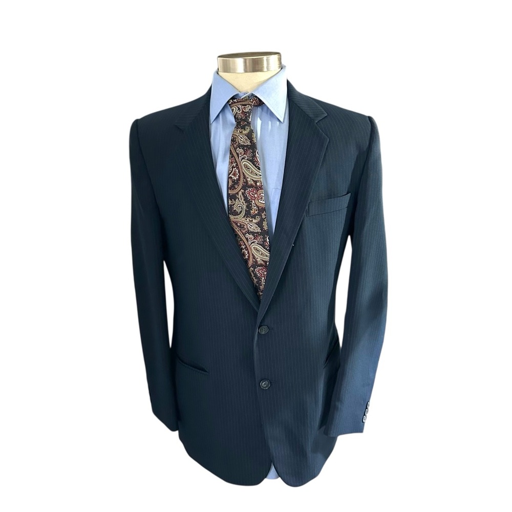Vtg Reed St James Made in USA Blue Pinstriped Suit Jacket Sz 44L Sports Coat